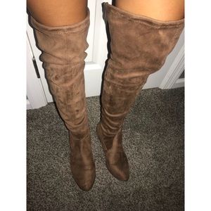 Thigh high brown suede boots